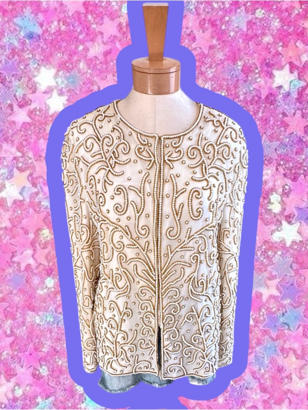 Laurence Kazar vintage 1980s beaded jacket blazer L 80s 1990s 90s papell